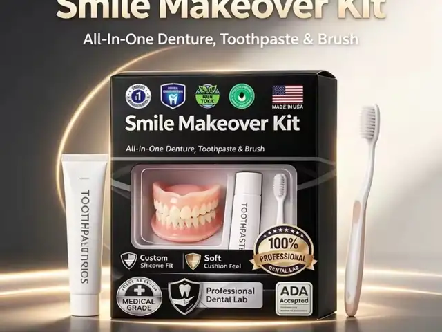 New Moldable Silicone Denture Set Upper Lower Natural Ivory False Teeth Kit Inst, Saint Catherine