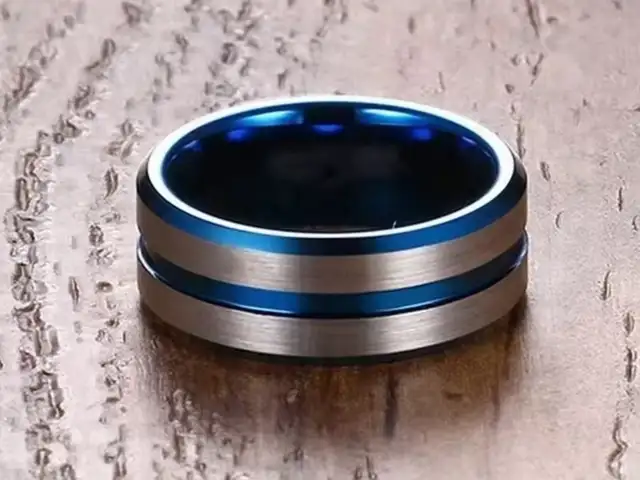 Size 9 Stainless Steel Men Ring Elegant Blue, Saint Catherine