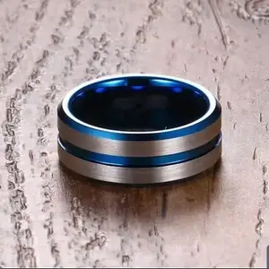 Size 9 Stainless Steel Men Ring Elegant Blue, Saint Catherine