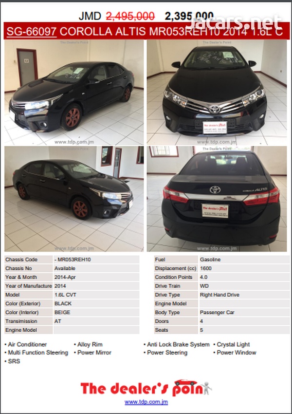 Toyota Corolla Altis 1,6L 2014-13